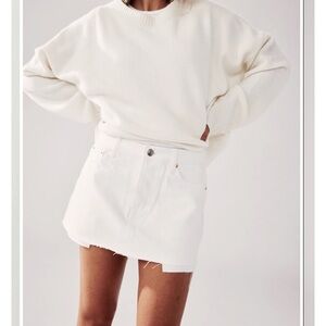 Asymmetrical White Denim Mini Skirt